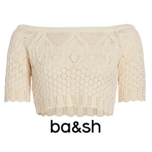 ba&sh Cream Crochet Off-Shoulder Crop Top with Scallop Hem